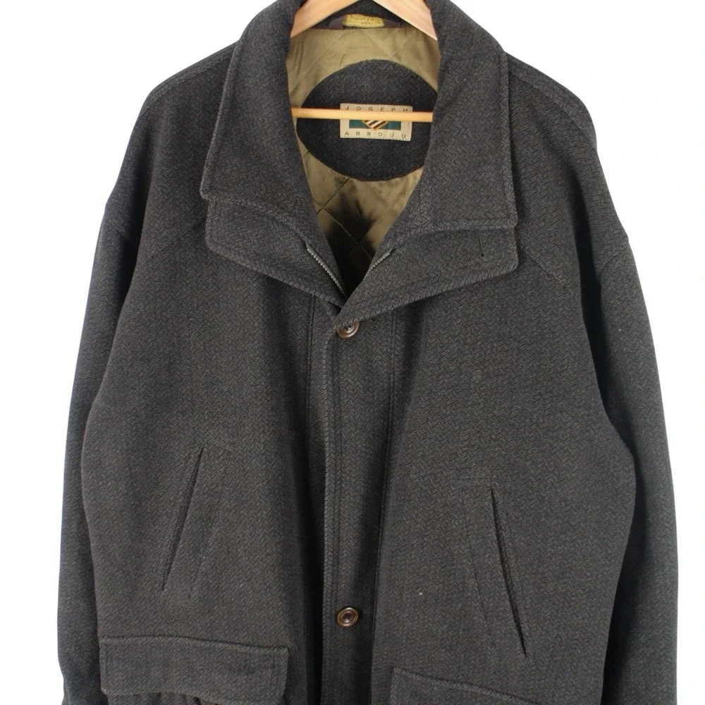 Joseph Abboud Wool Overcoat Mens 44L Brown Herringbone Button Front Jacket